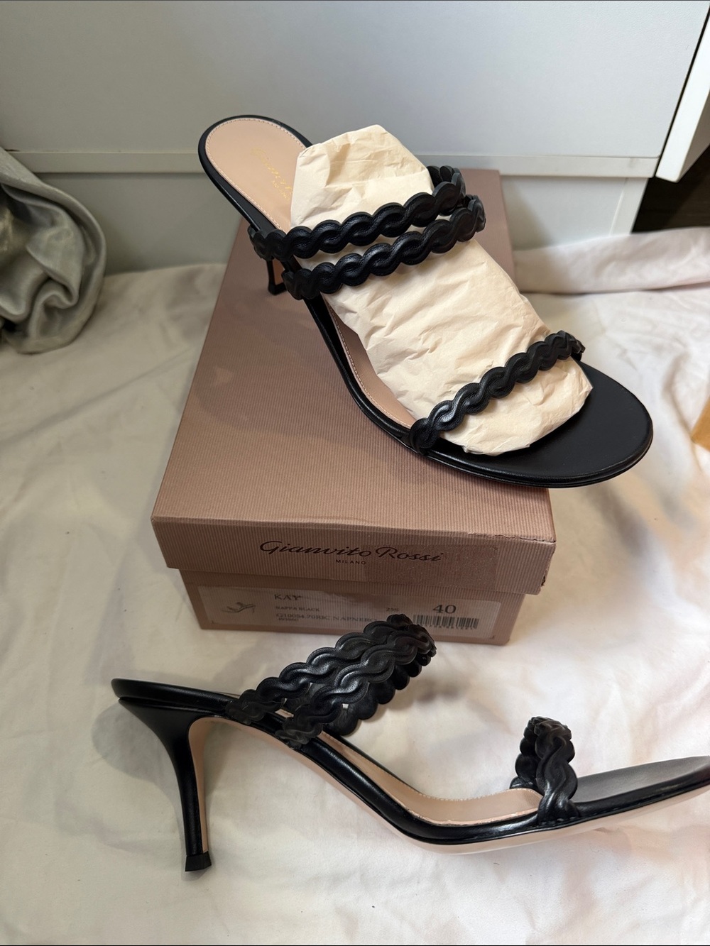 Gianvito Rossi Black Braided Leather Heel Slides